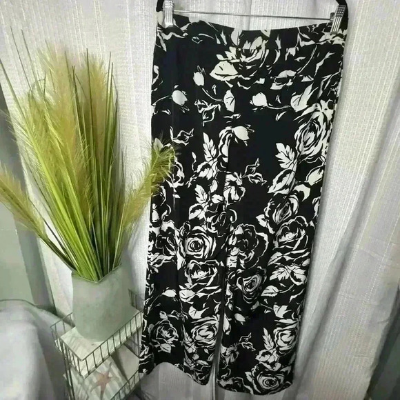 Lauren Ralph Lauren Womens 10 Black/White Floral Wide Leg Dressy High Rise Pants - Picture 6 of 12